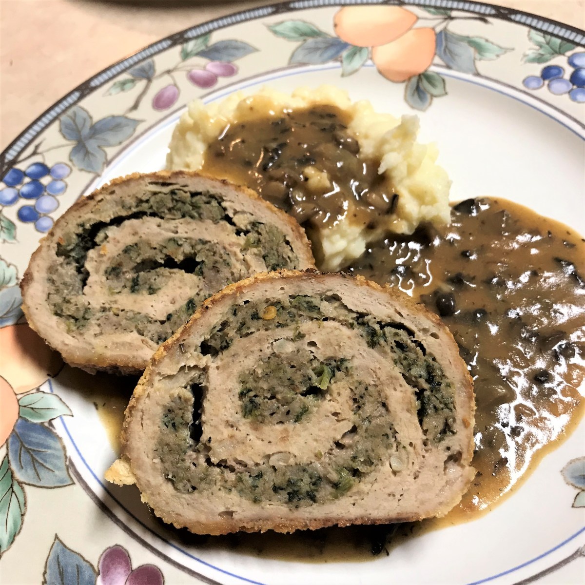Sausage Stuffed Turkey Meatloaf (& “faboo” mushroom&nbsp;gravy)