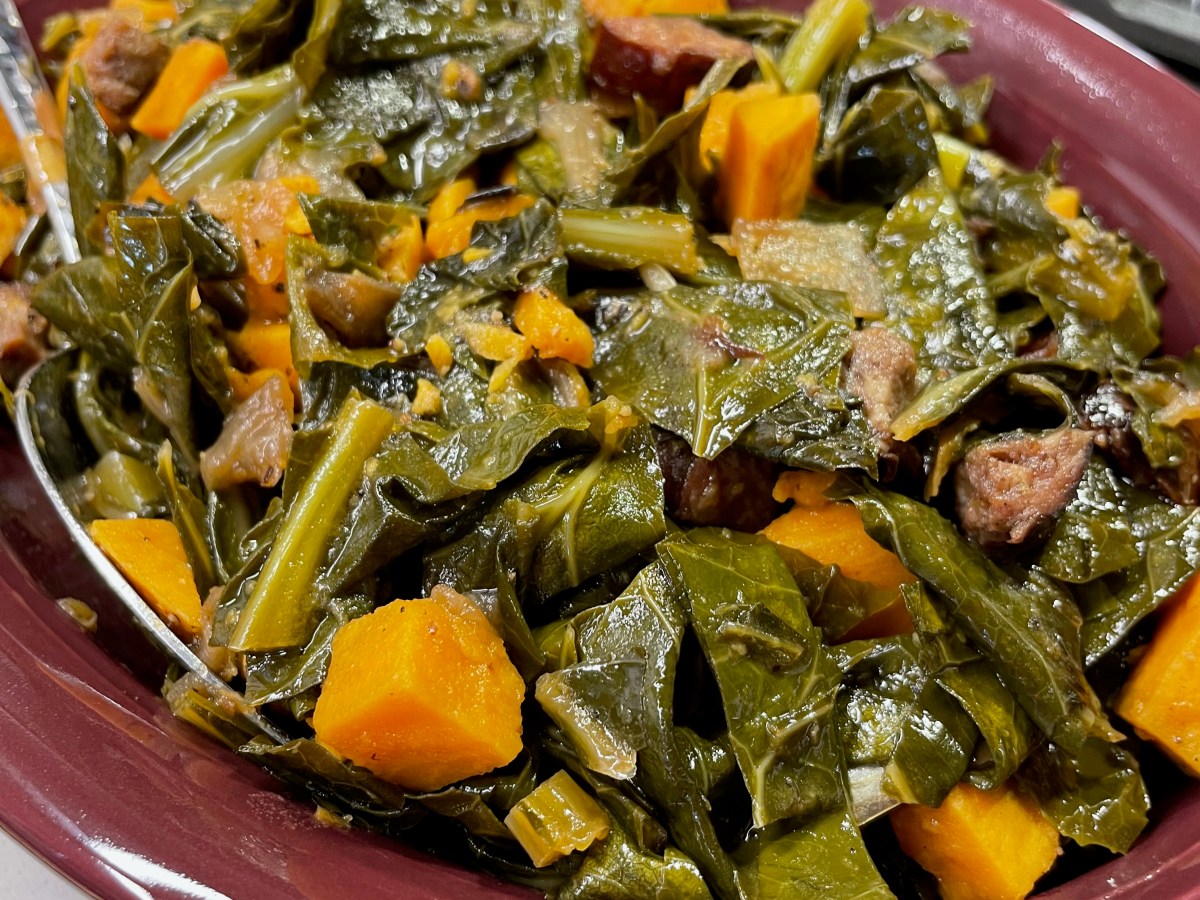 Cider-braised Collards with Sweet&nbsp;Potatoes